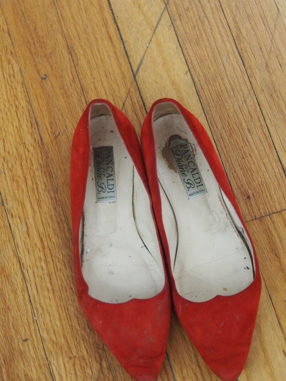 Vintage Red Leather Suede Pointy Flats